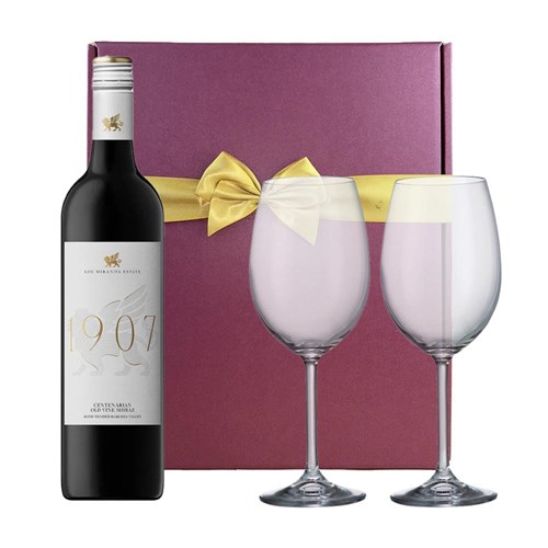 Lou Miranda Estate Centenarian Old Vine Shiraz 75cl Red Wine & Wine Glasses Gift Box